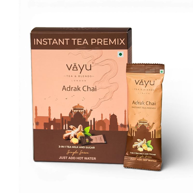Vayu Tea Adrak Chai Premix Instant Tea Powder with Milk & Sugar Easy to Prepare Strong Ginger Flavor Travel Friendly Sachets Pack of 10-image-12