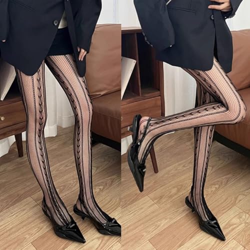 Image of Black Sheer Tights Y2K High Waist Pantyhose with Bows Patterned Stockings for Women