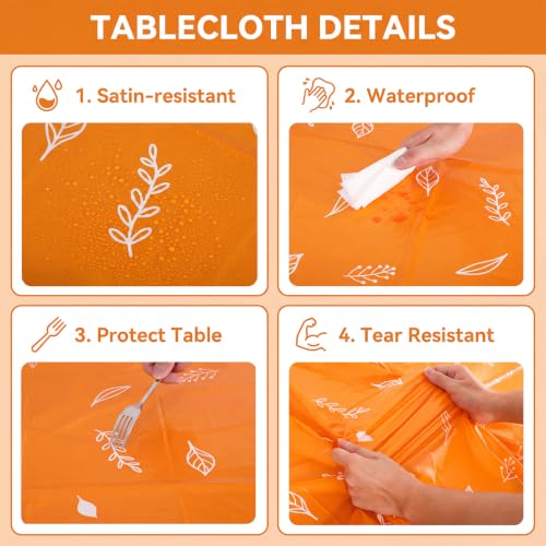Image of 3 Pcs Fall Plastic Tablecloths, 54 X 108Inch Orange Line Floral Tablecloth
