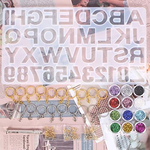 186 Pcs Alphabet Resin Casting Mold,Letter and Numbers Resin Moulds,DIY Letter Key Chain,Pendant,Jewelry Making Molds for Resin,Silicone Epoxy Resin Moulds