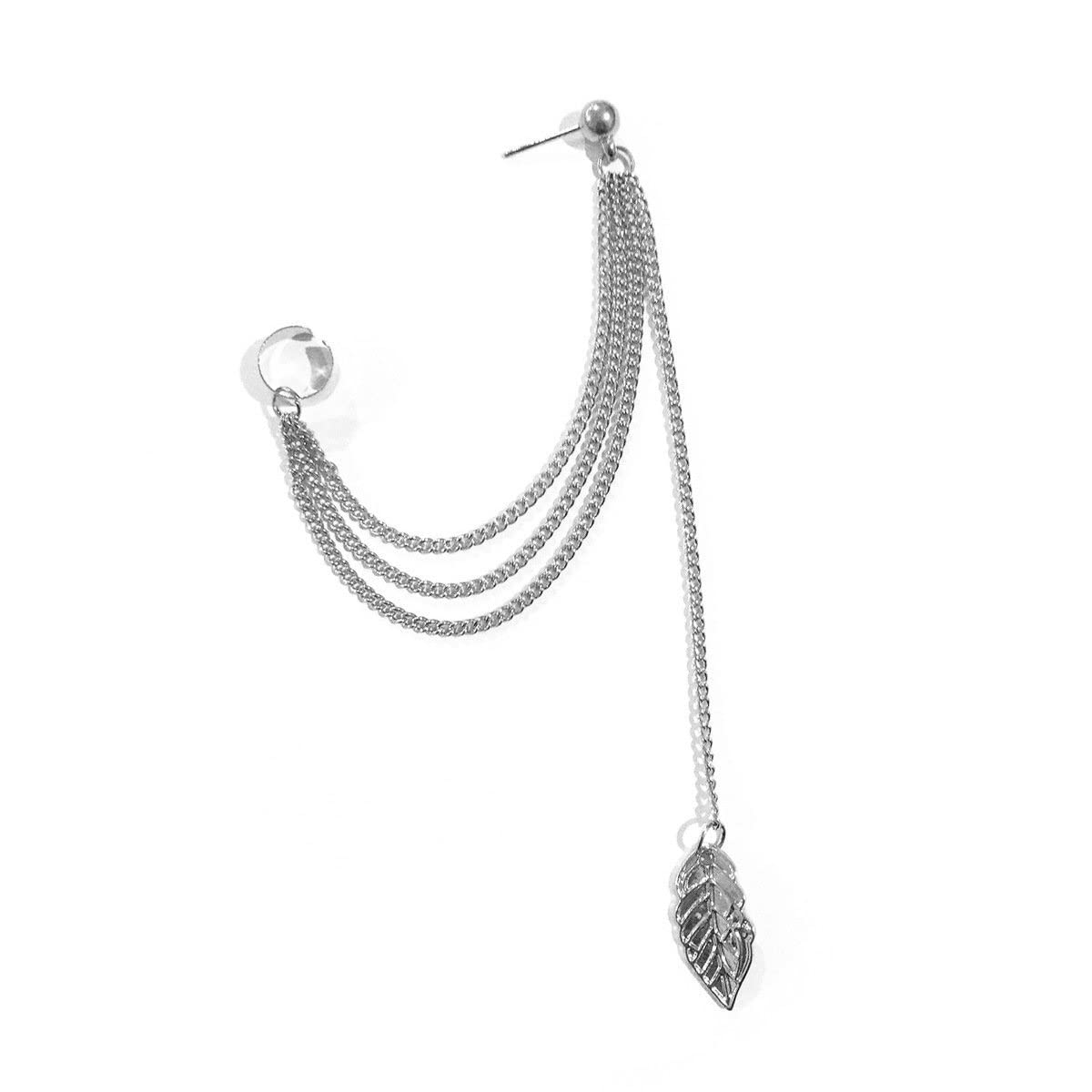 fxmimiorFashion Women Earrings Leaf Plume Pendant Long Chain Drop Dangle Earrings Jewelry (Silver)