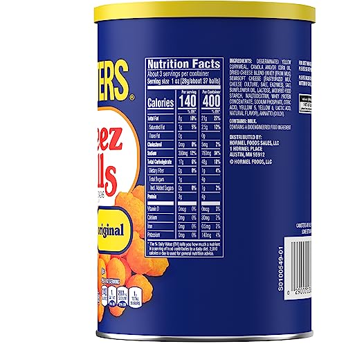Image of PLANTERS Original Cheez Balls Cheese Flavored Snacks, 2.75 oz Canister (Pack of 12)