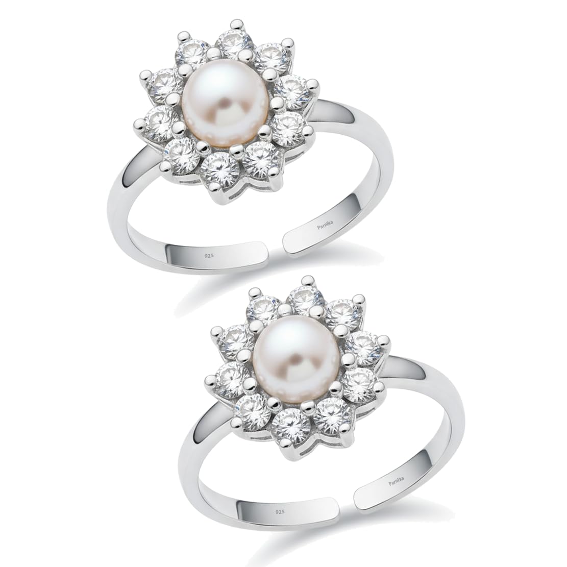 MJ 925 Pearl with CZ Toe Rings in 92.5 Sterling Silver for Women & Girls, Adjustable-image-12