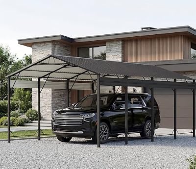 Aoxun 12x20 Heavy Duty Metal Carport, Galvanized Outdoor Car Shelter with Reinforced Frame & Enhanced Base – Fits Trucks, SUVs, Tractors and Boats