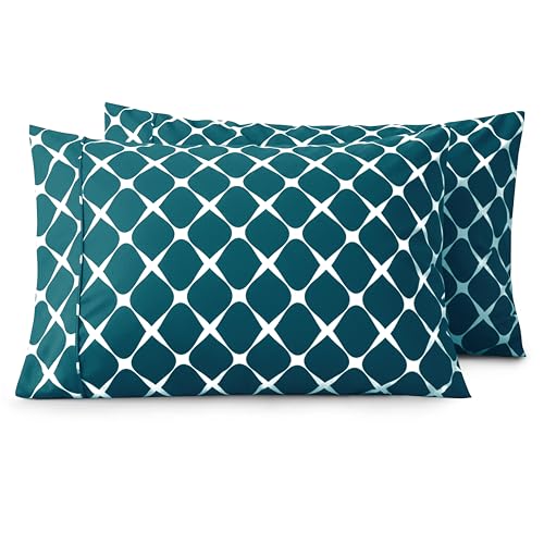 Image of Elegant Comfort Luxury Ultra-Soft 2-Piece Pillowcase Set - 1500 Premium Hotel Quality Microfiber Double Brushed - Wrinkle Resistant, Standard /Queen, Bloomingdale Pattern Teal