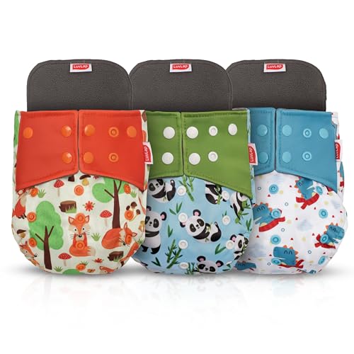 Image of LuvLap Reusable Baby Cloth Diapers Combo Pack of 3 (3 Shell + 3 Pads) Double Leak Guard, High Absorption, Stain-Proof Comfort & Protection, 3m+, Rash Free, Adjustable Waist & Height with Snap Buttons