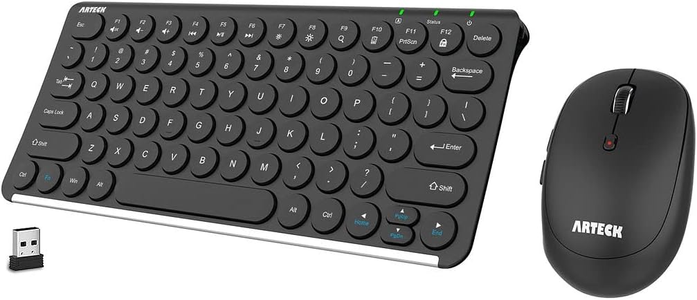 Arteck 2.4G Wireless Keyboard and Mouse Combo Ultra Compact Slim Stainless Full Size Keyboard and Ergonomic Mouse for Computer/Desktop/PC/Laptop and Windows 11/10/8 Build in Rechargeable Battery
