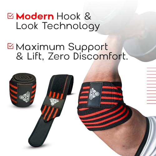 Image of Elbow Wraps for Weightlifting (Pair), Stretchable & Breathable 41 inch Elbow Compression Strap, Weightlifting Straps for Bench Press, Supports Powerlifting, Pressing, Elbow Straps for Gym Accessories for Men (Red)