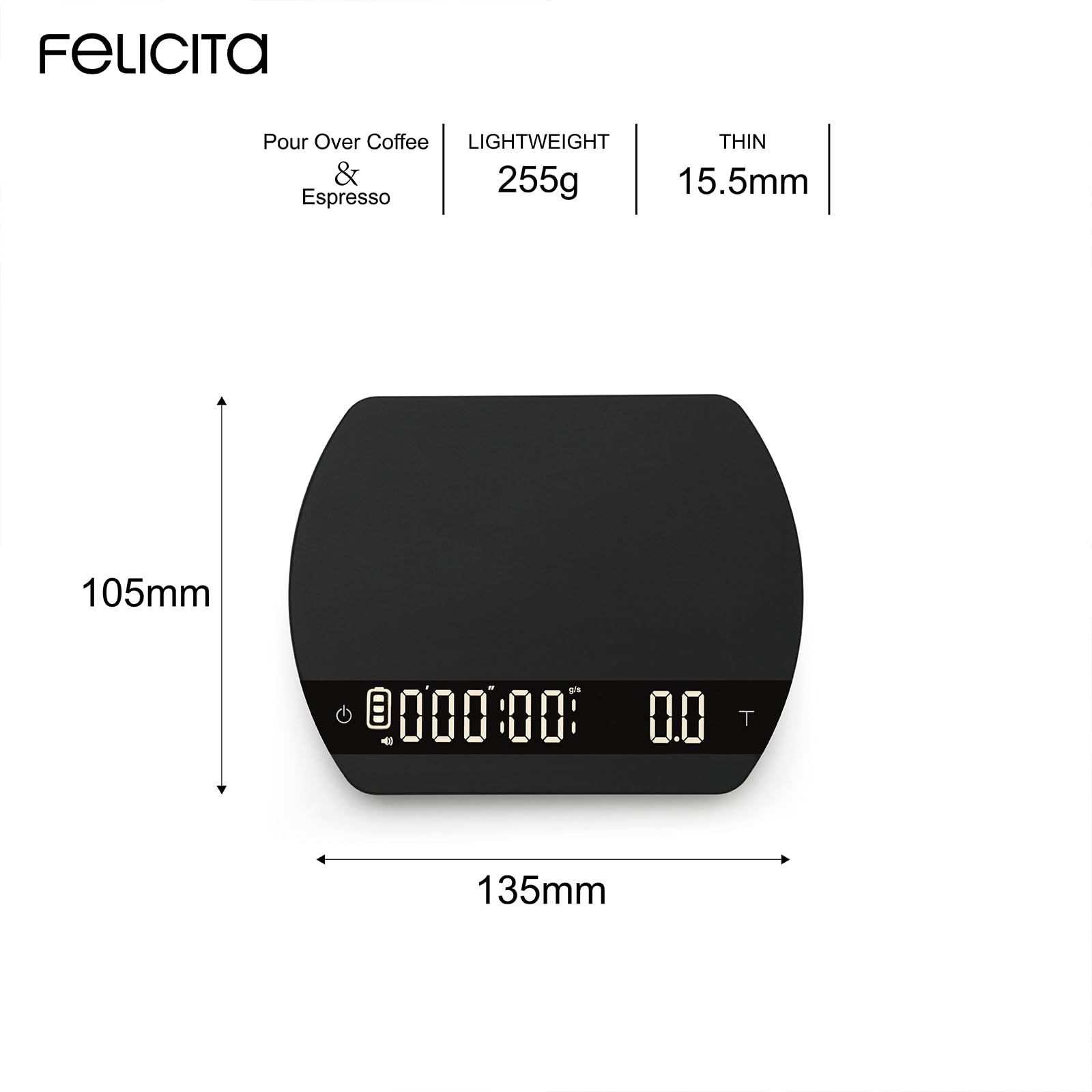 FELICITA ARC Balance à café électronique avec minuteur, précision de 0,1 g, débit d'eau et fonctions de synchronisation automatique avec 5 modes de fonctionnement