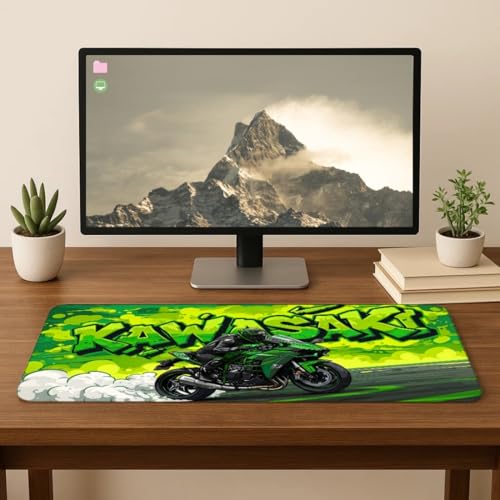 Image of Moto Edition Desk Mat 23x11 Inch - Racing-Themed Keyboard & Mouse Pad for Office, Home & Gaming | Non-Slip Rubber Base, Waterproof Surface, Supercar & Bike Inspired Table Mat (Green Rider)