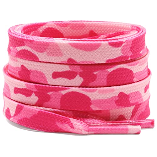 DELELE Camouflage Print Flat Shoelaces: Pink Sneakers Shoe Laces 47 inch 2 Pair