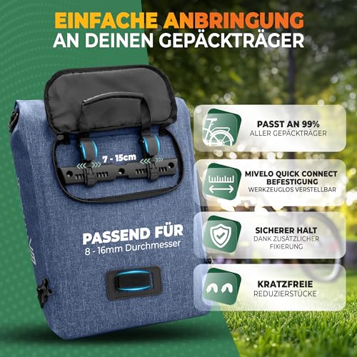 MIVELO - 3in1 Fahrradtasche für Gepäckträger, 100% wasserdicht & PVC-frei, Fahrradtasche Rucksack...