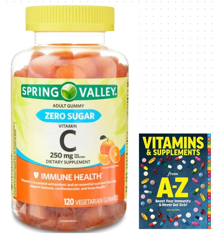 Spring Valley Zero Sugar Vitamin C Gummies Dietary Supplement, 250 mg, 120 Count +Better Guide Vitamins Supplements
