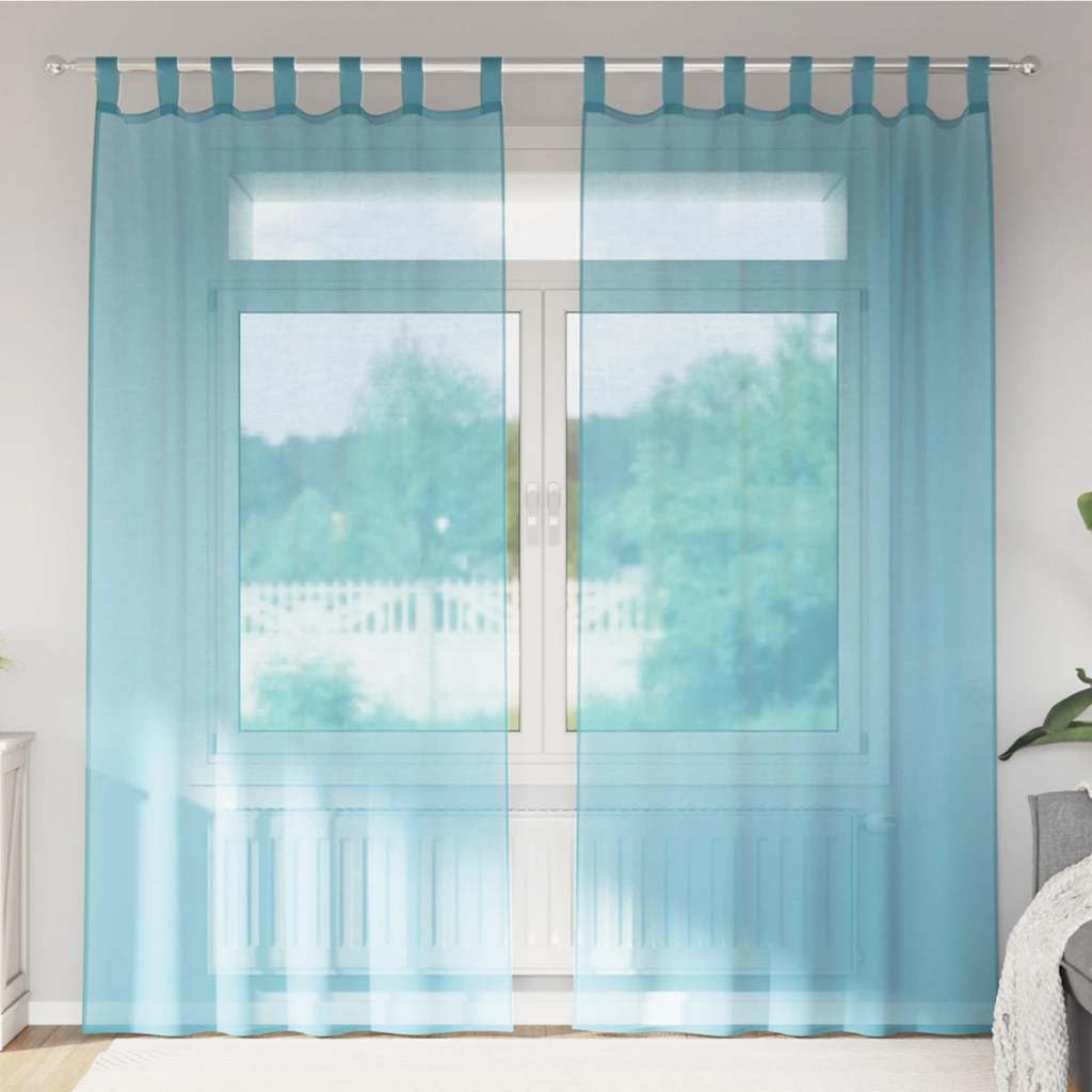 Voile Vorhänge mit Schlaufen 2 Stück Türkis 140x245 cm, 100% Polyester, semi-transparente Gardinen für Wohnzimmer und Küche, waschbare Vorhänge, blickdichte Schlaufenschals