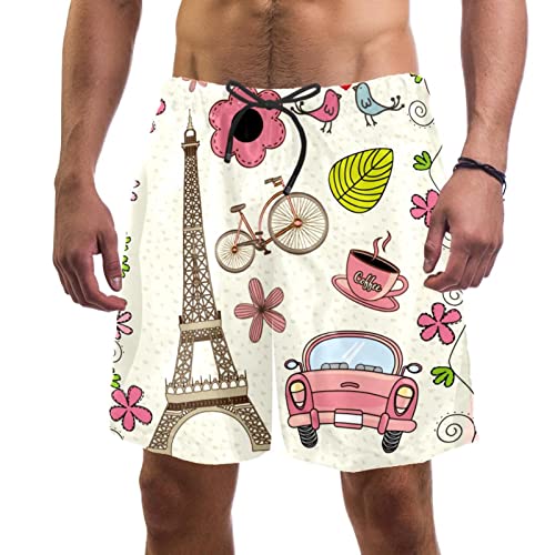 Short de plage séchage rapide JDEZ pour hommes motif Tour Eiffel motif voiture