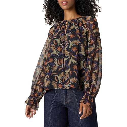 The Drop Piper Tie Front Feminine Blouse Blusas, Cachemira Suave Negra, XL