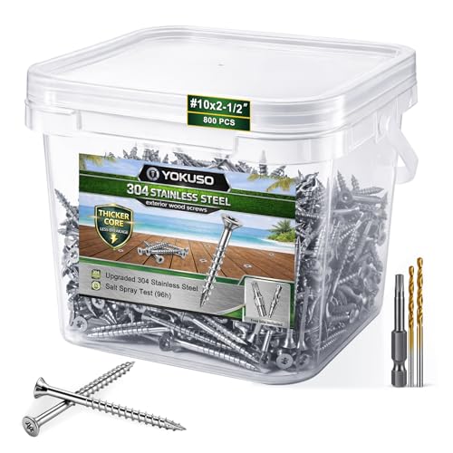 Image of #10 x 2-1 /2 inch Stainless Steel Wood Screws - 304 Stainless Steel Exterior Deck Screws (800 PCS), Corrosion & Rust Resistant, T25 Torx Flat Head for Outdoor Wood,Fence & Marine (3 Driver Bits Included)