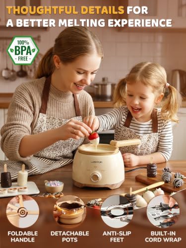 Image of LUSHYUM Electric Chocolate Melting Pot with 2 Insert Pots, 4-Cup Chocolate | Even Heating & Fast Melting, BPA-Free Silicone, Easy Clean, Less Waste, Ideal for Chocolate & Candy Melts, Parties & Fondue