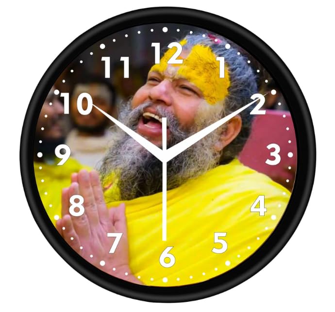HCV- 10 Inch Premanand Maharaj Ji Wall Clock | Radhe Radhe Spiritual Wall Clock for Home Decor | No Drill Installation-Adhesive Hook Included | Home, Office, Temple-picture-20