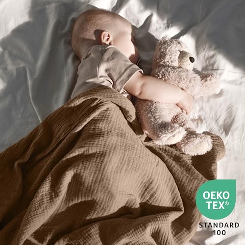 Image of Dreamology Brown Swaddle Blanket,100% Cotton Muslin Swaddle Blankets,2 Pack,Receiving Blanket for Baby Boy & Girl,Soft,Breathable Swaddle Blanket,Large 44 x 44 inch Cotton Blanket | Brown,Acru
