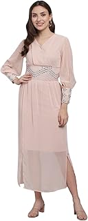 ELEENA Women's Chiffon Turquoise Embellishment Full Sleeve Gown Dress