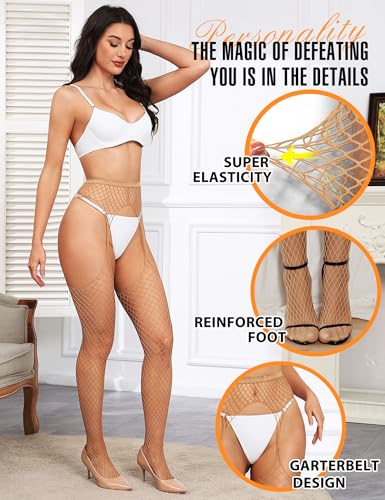 Image of RSLOVE Women's Fishnet Suspender Stockings - High Waist Fishnet Tights Sexy Lingerie for Intimate & Daily Wear