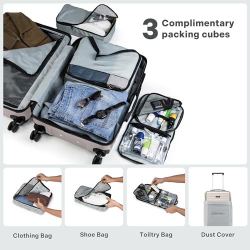 Image of THE ASSEMBLY Hard-Sided Cabin Luggage (55Cm) - Polycarbonate Laptop 4 Spinner Wheels Trolley Bag With Tsa Lock For Flight Travel - Desert Ivory