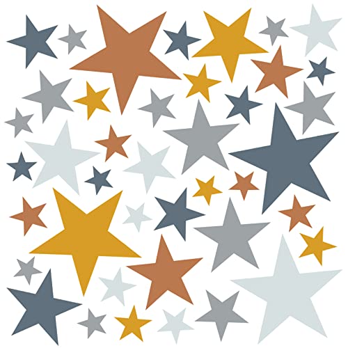 WandSticker4U®   [6 hojas] Pegatinas ESTRELLAS pared, amarillo/marrón/azul pastel, 148 piezas I vinilo adhesivo pared estrellas colores I decoración habitación infantil bebé stickers pared y muebles