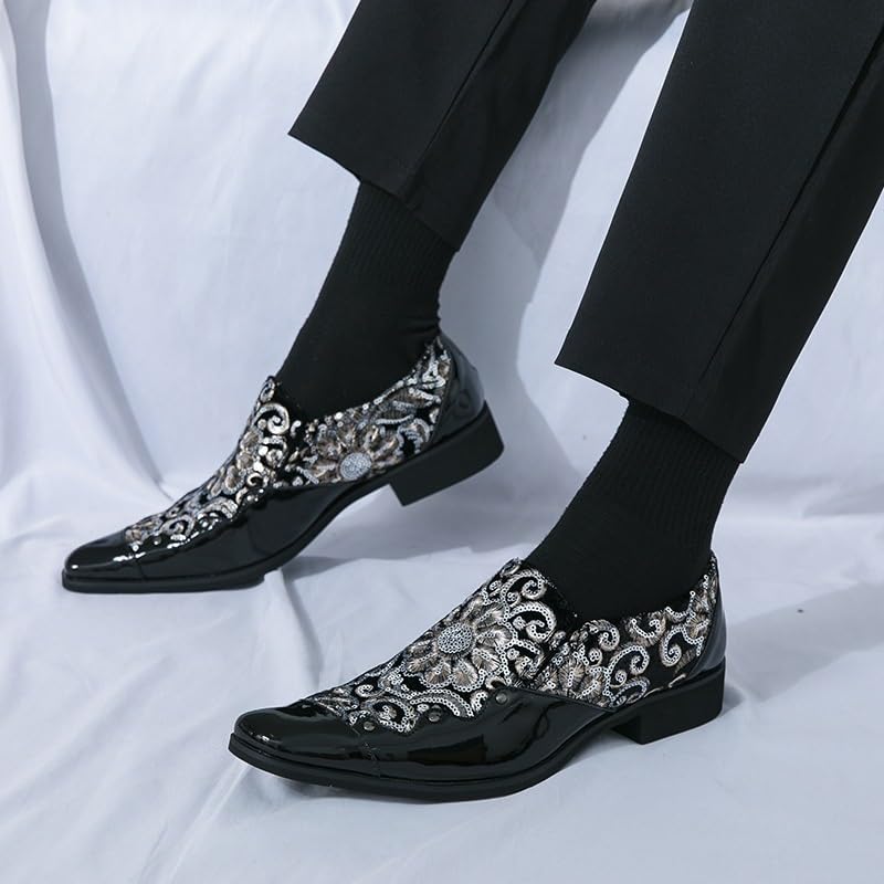 Men's British Leather Dress Shoes, Formal Oxfords Slip-On, Pointed Toe Elegant Black Shoes for Men, Social & Business Dress Shoes2