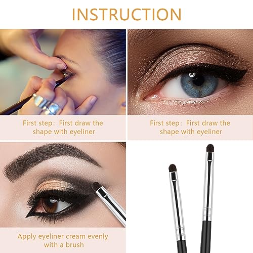 WLLHYF Eyeliner Smudge Brush 2 PCS Professional Eye Makeup Brushes Ultra Thin Eyebrow Brush Kit Soft Makeup Tool Eyeshadow Tight Liner Brush for Eyeshadow Gel Powder Cream Women Girls - Image 5