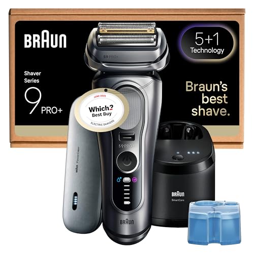 Braun Series 9 PRO+ Electric Shaver, 5+1 Ultra Thin Precision Blades, Pro SensoAdapt, Up to 60 min, PowerCase, 6in1 SmartCare Center, Wet & Dry Razor for Men, 9677CCE, Silver