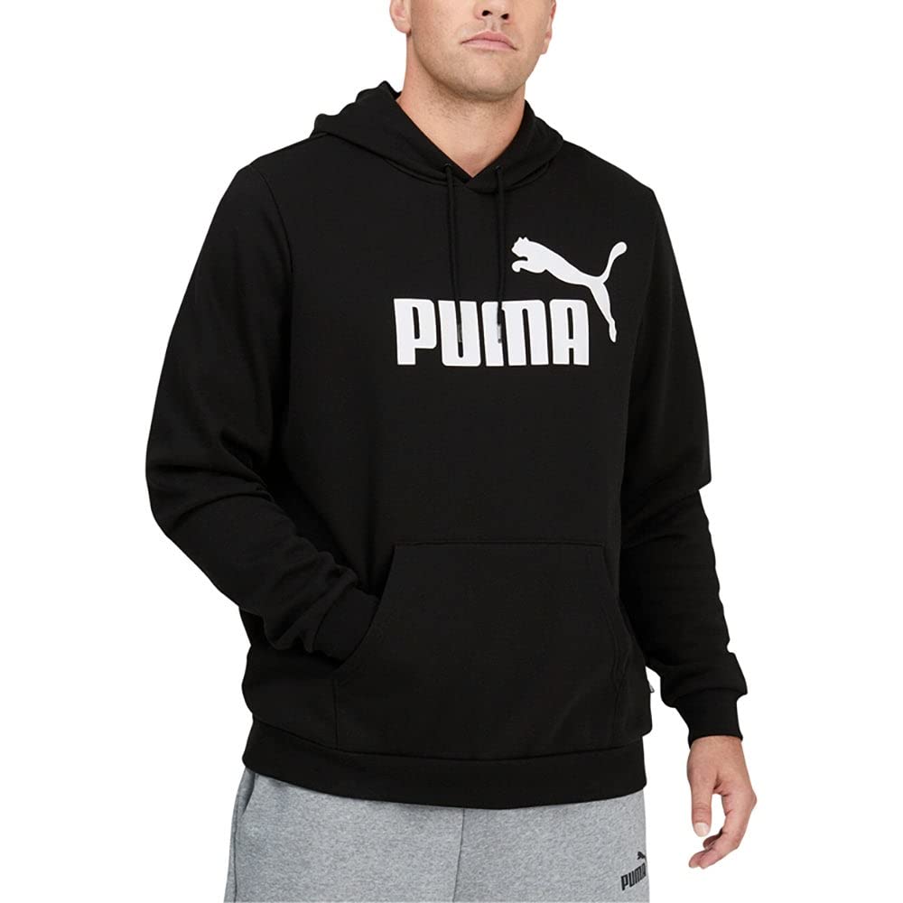 PUMA Men's Big & Tall Essentials Big Logo Fleece Hoodie, Cotton Black, XX-Large