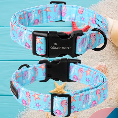 ARING PET Summer Dog Collar, Cute Blue Starfish Seahorse Doggy Collars for Puppy Small Medium Large Boy Girl Dogs Pet, for Daily Photos Outdoor Beach Walking Picnic, M — view 2