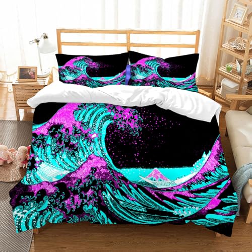 Ensemble de literie 100% microfibre 178x208cm avec vagues japonaises - 2