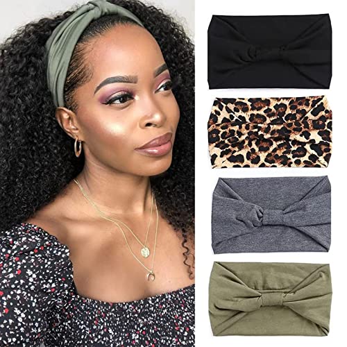 Image of Kachanaa 4 Pack Wide Headbands for Women Elastic Boho Bandeau Headbands African Sport Yoga Workout Turban Head Bands Hair Accessories(Exquisite)