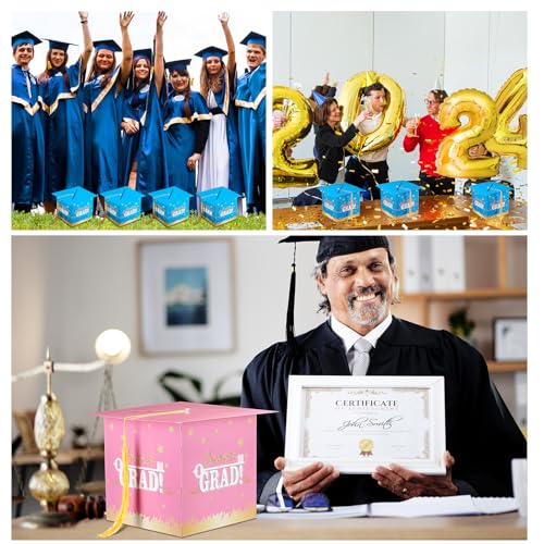 Image of Outus 2026 Grad Card Box with Tassel Congrats Graduation Cap Card Holder for Graduation Gift Box Party Supplies(Light Blue,Stylish)