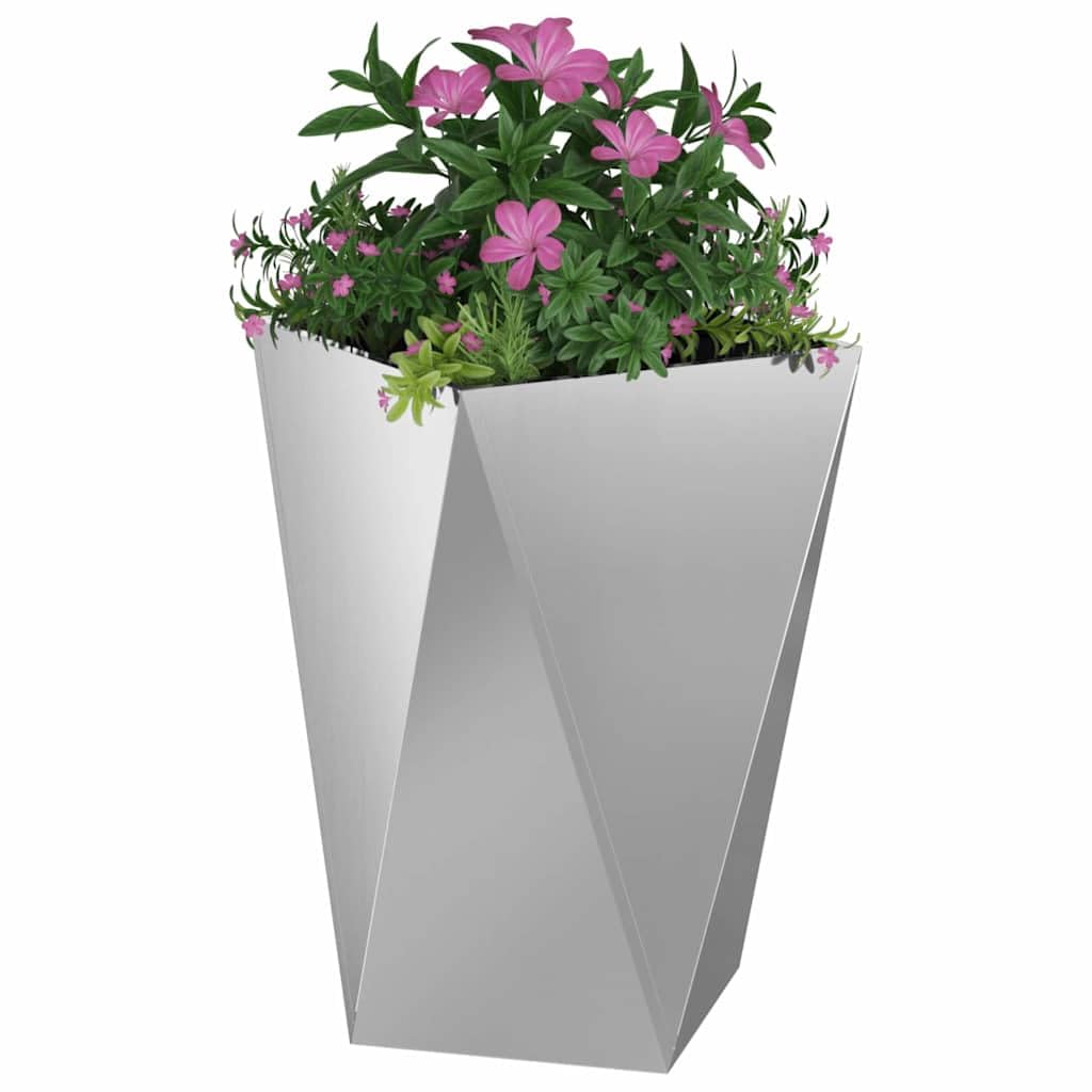 Macetero de acero galvanizado plateado 50 x 50 x 75 cm moderno rectangular para terraza con base integrada, robusta y resistente a la intemperie para exteriores