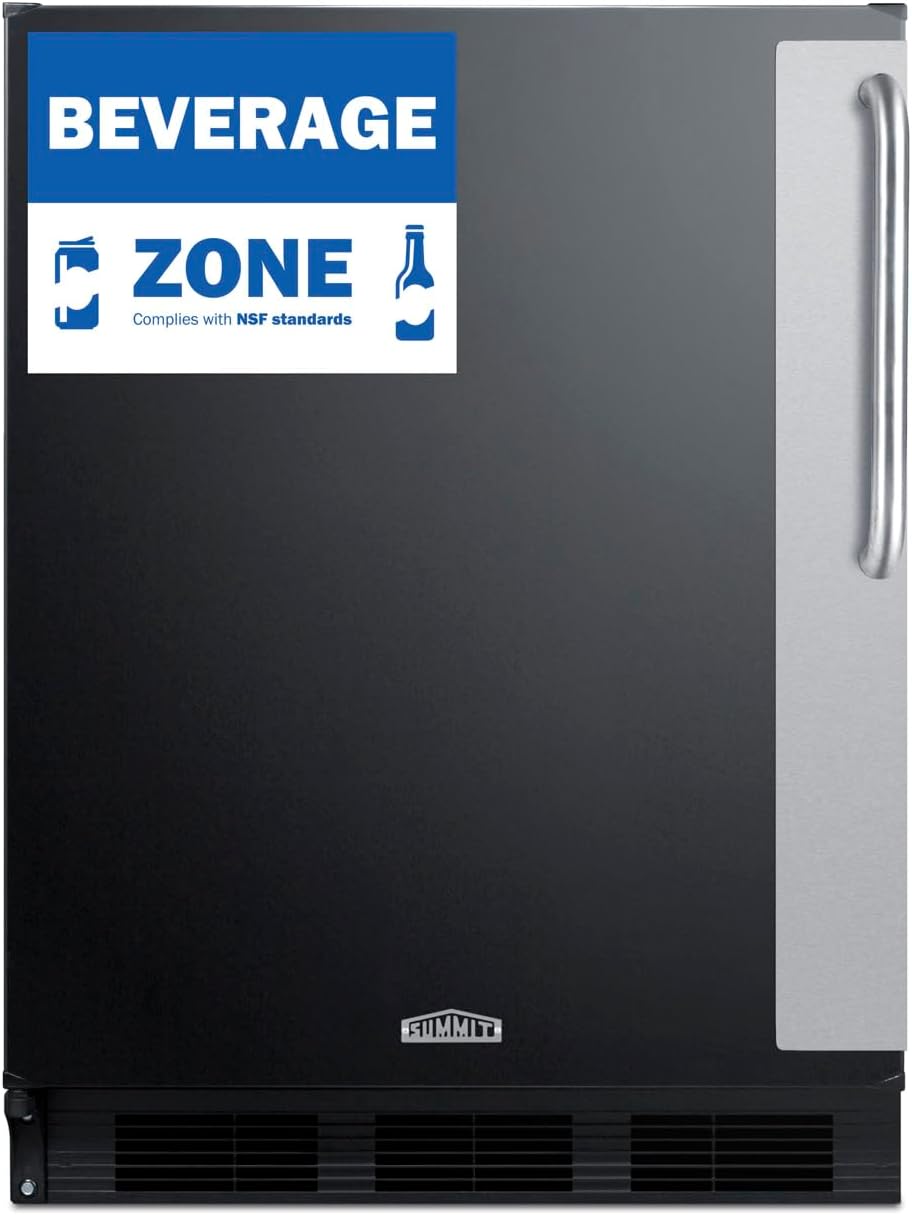Summit 27" Undercounter Refrigerator with One-Solid Door | Reach-in Outdoor Beverage Fridge for Beer Soda | 4.98 Cu.Ft, (2) Shelves, 26.75"W x 23.88"D x 33.88"H, Black, Stainless Steel, 115v, NSF