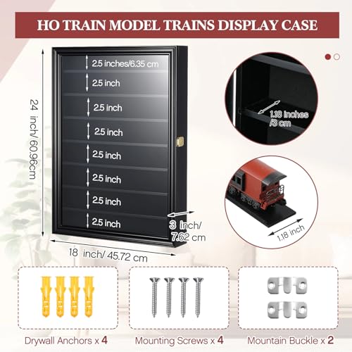 Image of Silipull Ho Scale Model Train Display Case Wall Cabinet - 8 Shelves Lockable 98% UV Protection for Locomotive Collection Birthday Gift for Valentine Model Trains Collectors, 1: 87&1: 64 Scale Toy Car