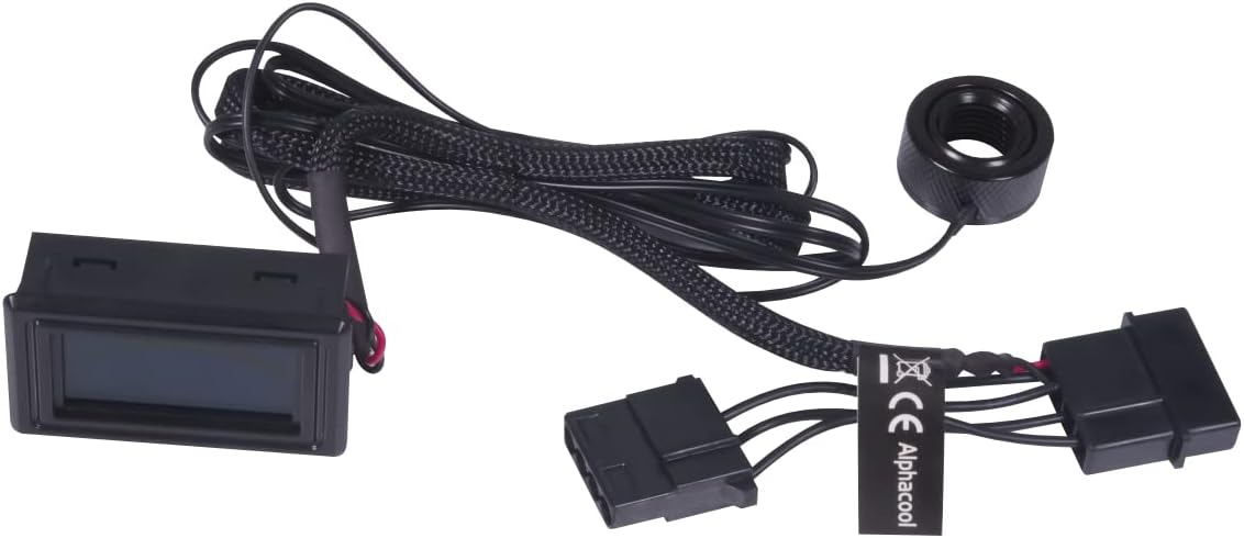 Alphacool Core G1/4" Temperature Sensor with C/F Display, Female to Female, Deep Black