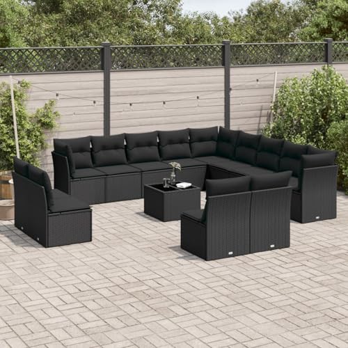 Gecheer Set sofás de jardín 14 pzas con Cojines ratán sintético Negro,Muebles de Salón de Jardín,Conjuntos Muebles Terraza Jardin Exterior Patio,Type 15