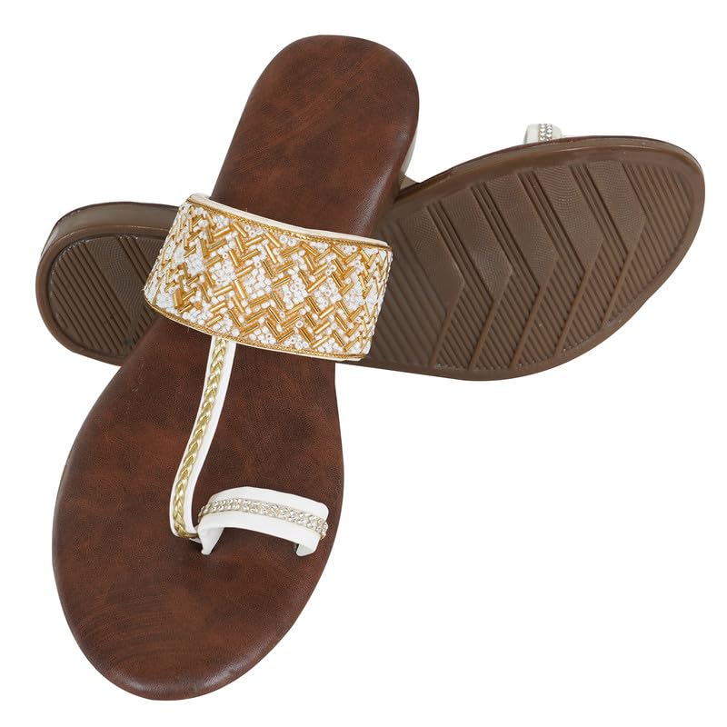 Image of DFR Flip Flops for Women Daily Use Comfortable Ethnic Embroidered Girls Slippers flipflops chappals