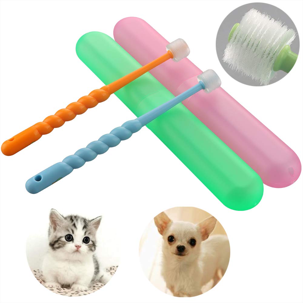 Paquete de 2 cepillos de dientes para mascotas de 360 grados para cachorro, perro pequeño y gato, los colores pueden variar