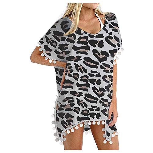 FORUU Swimsuit Cover Up 2021,Summer Womens Sexy Beach Cover Ups Trim Kaftan Chiffon Tassels Swimwear Cover Ups Beach Loose Bikini Cover Up Tops Plus Size Bathing Suit Cover Ups Swim Cover Ups