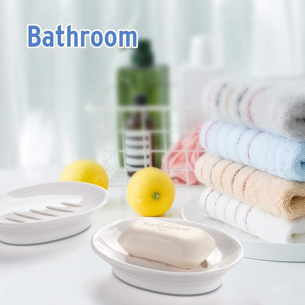 AmazerBath 2 Pack Plastic Soap Dish Bar Soap Holder Shower, Bathroom, Kitchen - White