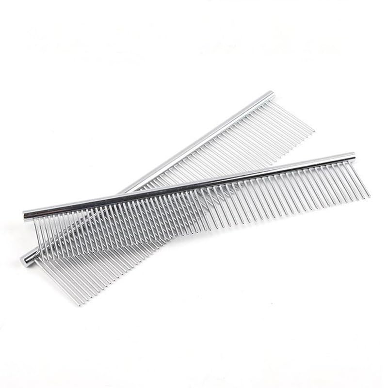 2 Pack Dog Combs,Pet Steel Comb with Rounded Ends Stainless Steel Teeth, Cat Comb for Removing Tangles and Knots, Professional Grooming Tool for Long and Short Haired Dog, 6.3IN/7.4IN