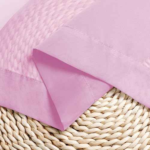 Image of Chyhomenyc Pink Sheer Curtains 54 Inch Long 2 Panels, Light Filtering Rod Pocket Voile Short Curtains Drapes for Living Room Bedroom Small Windows, 42Wx54L Inches