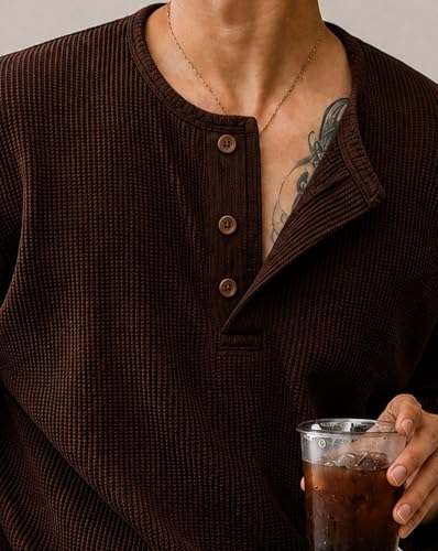 Image of AUSK Men's Textured Henley T-Shirt || Full Sleeve Ribbed Knit Button Neck T Shirt for Men || Regular Fit Casual Wear Tee || Smart Casual Tshirt for Mens
