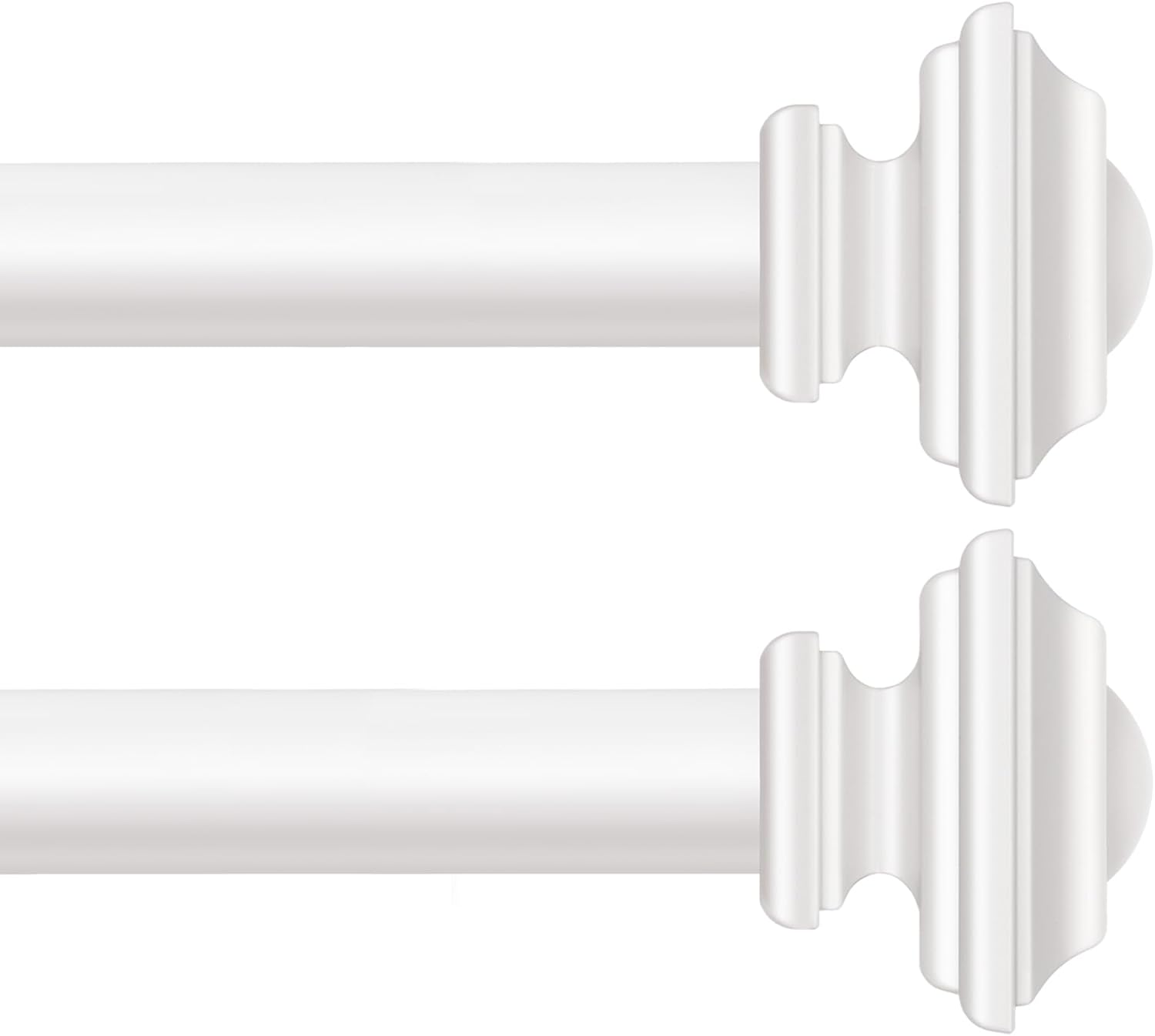 KAMANINA White Curtain Rod 32 to 58 Inches (2.6-4.8ft), 1 Inch Curtain Rods for Windows, Single Drapery Rods with Square Finials, 2 Pack White 32-58"(2 Pack)