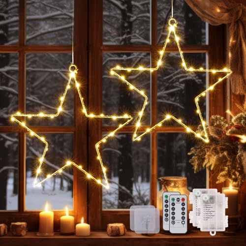 CMYK LED Weihnachtsstern Fensterlichter mit 2 Pack 40 warmweiße LED Stern Lichter Fenster Stern Hängeleuchten Vorhang Lichter… – Ansicht 3